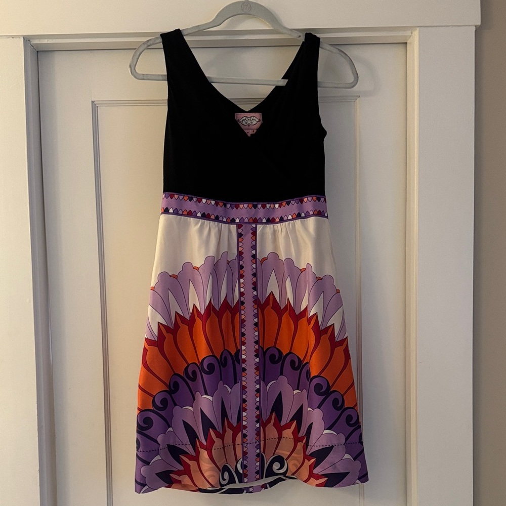 Phoebe Couture Black and Multicolor Silk Dress